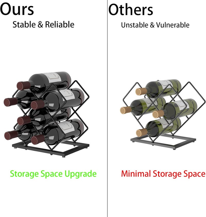 KOKSTOP Countertop Wine Rack, 6 Bottles Wine Storage Capacity, Modern Corner Metal Wine Bottle Holder for Bar, Cabinet, Pantry, Tabletop Wine Racks for Cup and Water Bottle – Black - Image 5
